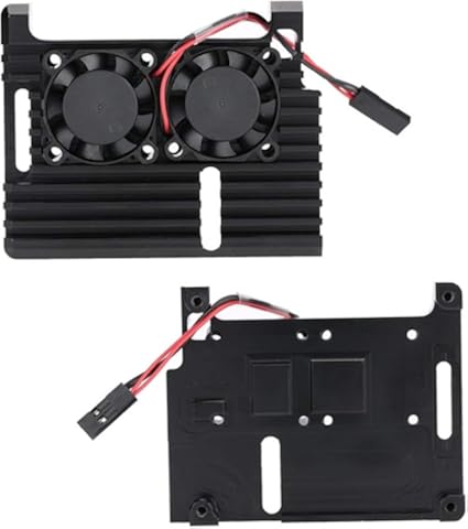 Dgtrhted For Frambuesa Pi Caja de la Armadura de aleación de Aluminio 4 Modelo B Negro con Doble Ventiladores de refrigeración