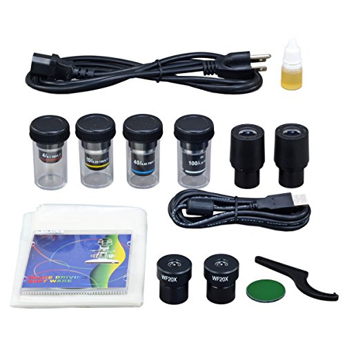OMAX 40X-2000X Built-in 3MP Camera Binocular Compound LED Microscope+Blank Slides+Covers+Lens Paper
