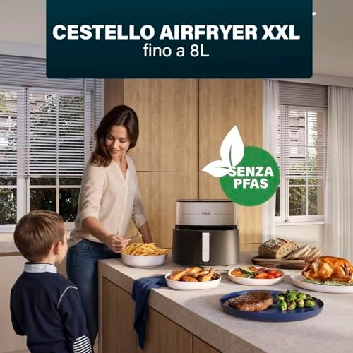 Dual Heat Airfryer 8L XXL, Friggitrice ad aria con Doppio Elemento Riscaldante per una Cottura più Rapida e Risultati Croccanti, 15 in 1, Senza BPA e PFAS, 2000 W, 182280