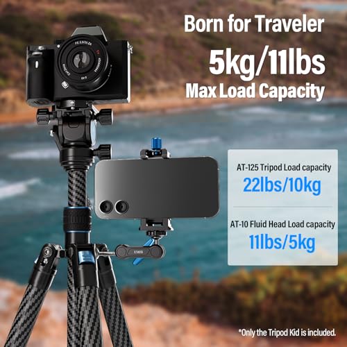 SIRUI Carbon Fibre Tripod for Camera, 152cm Compact Lightweight Tripod with Fluid Head AT-10, Portable Travel Tripod for Camera, DSLR, Camcorder, Video Camera, Macro Shooting, Max Load 5kg, Traveler X