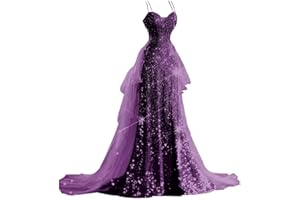 YUAOHUANG Sparkly Sequin Prom Dress for Women Wedding 2025 Spaghetti Straps Tulle Ball Gown Formal Sequin Pageant Dresses