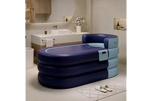 STARBRILLIANT Foldable Portable Soaking Inflatable Bathtub with Electric Air Pump,Eco-Friendly Bathing Tub for Shower Stall,One-piece Bath Cover Design with Zipper, Keep Temperature Long Time (Knight Blue)