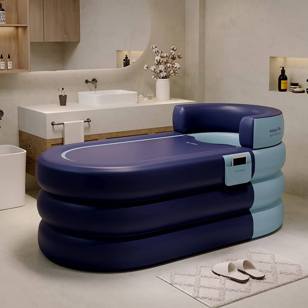 Photo 1 of Foldable Portable Soaking Inflatable Bathtub with Electric Air Pump,Eco-Friendly Bathing Tub for Shower Stall,One-piece Bath Cover Design with Zipper, Keep Temperature Long Time (Knight Blue)