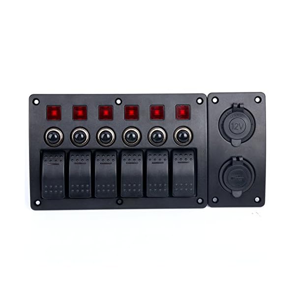 Amarine-made-6-Gang-Red-LED-Indicators-Rocker-Circuit-Breaker-Waterproof-Marine-Boat-Rv-Switch-Panel-Combined-with-Dual-USB-12v-Power-Adapter-Panel-PN-CB6-R-CB1S1S2