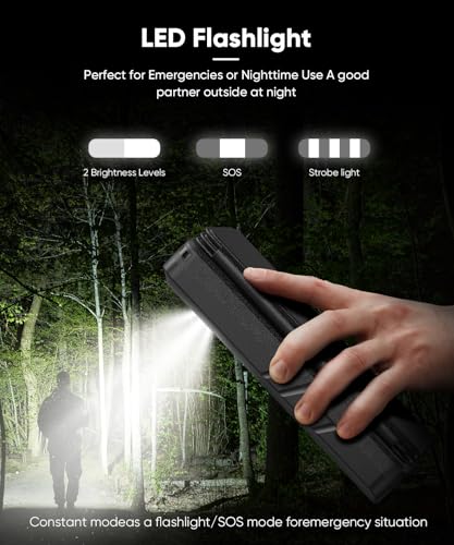 Solar Charger Power Bank 38800mAh with Dual 5V3.1A Outputs 10W Qi Wireless Charger Waterproof Built-in 4 Solar Panel and Bright Flashlights