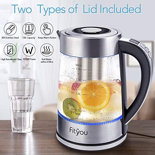 Fityou Bouilloire Électrique en Verre Thermostat Réglable(40-100℃) 1.8L, Bleue de Dispaly LED, Maintien au Chaud 24 H, Filtre Inox Amovible Inclus, Système de Protection Contre l'Ebullition à Sec - Cuisine A Vivre Fityou Bouilloire Électrique en Verre Thermostat Réglable(40-100℃) 1.8L, Bleue de Dispaly LED, Maintien au Chaud 24 H, Filtre Inox Amovible Inclus, Système de Protection Contre l'Ebullition à Sec