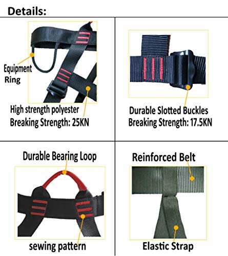 Rock Climbing Harness - Protect Waist Safety Harness, Wider Half Body Harness for Mountaineering, Tree Climbing, Outdoor Activities, Training – Premium Quality Durable Material- – Slotted Buckles