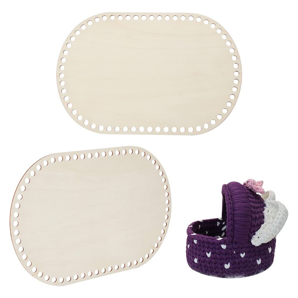 PH PandaHall 2pcs Wooden Basket Bottom Oval Crochet Basket Bottom 11.8×7.7" Wooden Base Shaper Blank Crochet Base for Basket Knitting Weaving Crochet Supplies DIY Bags Purse Making, 8mm Hole