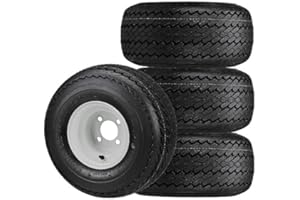 RM Cart 8" White Wheels with 18x8.50-8 Deli Sawtooth 4-Ply Tires (Set of 4) | Golf Cart Tire and Wheel Set | Fits Non-Lifted 4-Lug Golf Carts
