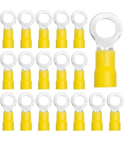Ruidee 100 Pièces Bornes à Anneau M8 Jaunes Isolées PVC - Cosses Électriques Cuivre 1,5-2,5mm²