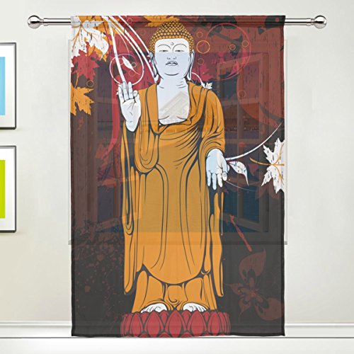 Buddah Buddhism Buddhist Zen Art Window Sheer Curtain Panels, 55x78 inch, Gauze Curtain for Living Room Bedroom Home Deco