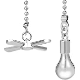 JiA QAQ Ceiling Fan Pull Chain Ornaments, 13.6 Inches Fan Pulls Extension Chains Set, Decorative Metal Light Bulb and Fan Cord, Ultra Long 3mm Diameter Beaded Ball Pull Chains for Lamp