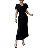 Floerns Women's Cowl Neck Short Sleeve Fishtail Dress Draped Lace Up Back Maxi Dresses