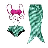 DAXIANG Little Girls 3 Pcs Princess Mermaid Tail Swimmable Bikini Set Swimwear
