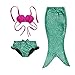 Hot Little Girls 3 Pcs Princess Mermaid Tail Swimmable Bikini Set Swimwear,Green, 150(11-12Y)