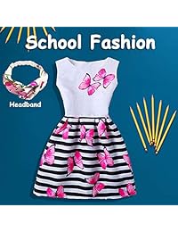 Vestido de regreso a la escuela para niñas sin mangas con estampado de mariposa Vestidos de princesa Vestido informal con diadema