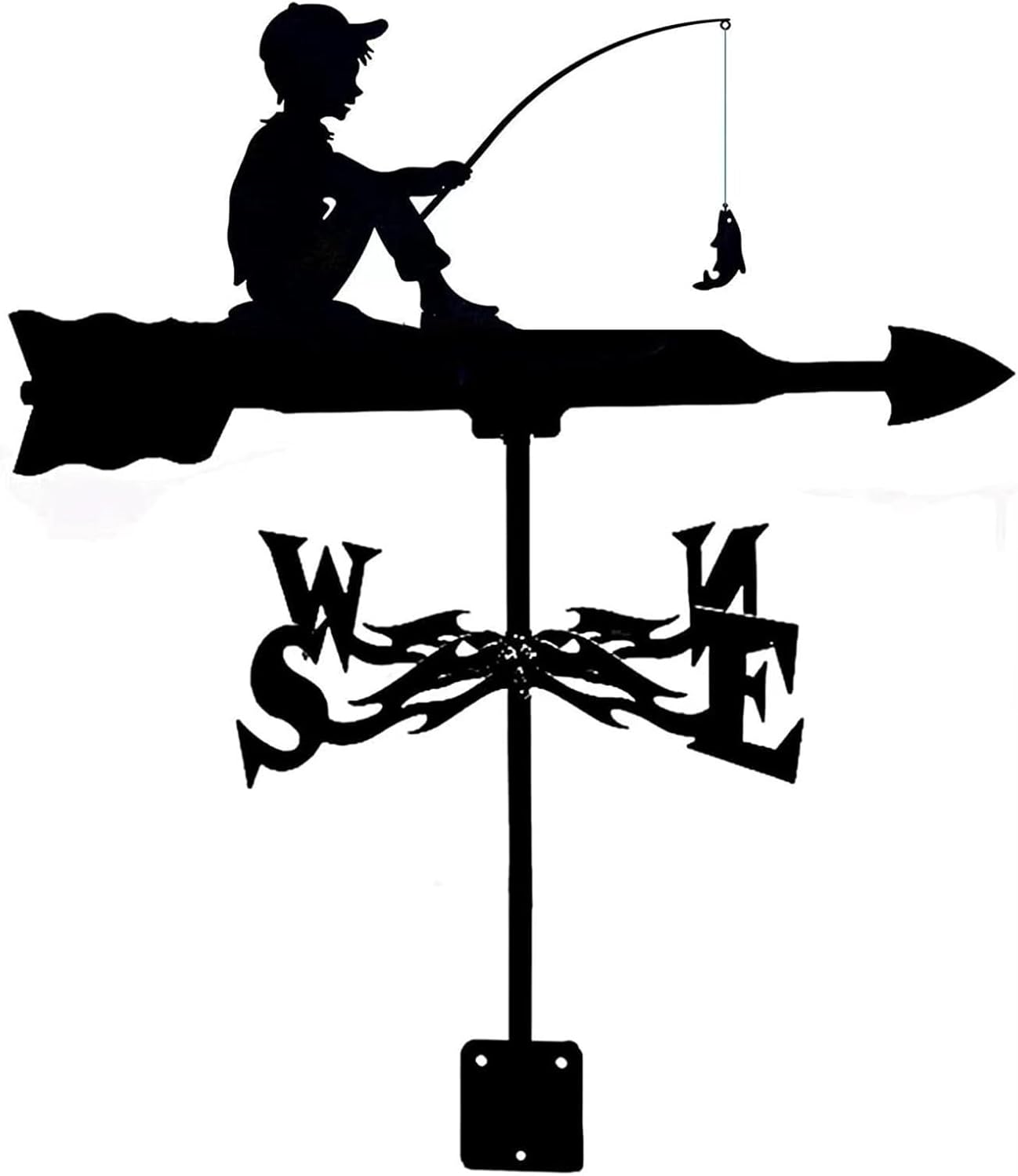 Weathervanes - Weather Vane Boy Fishing Metal Weather Vane, Roof Weather Vane Measurement Wind Speed Direction Roof Decoration Accessories for Garden Patio Roof Decoration,A