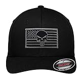 New Grey Punisher Flag Patch Flexfit # 5001 Black Hat! (Small/Medium)