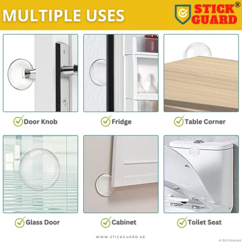 StickGuard Door Handle Wall Protector (6 Pack) - Reusable Self Adhesive Wall Bumper Protector, Shock Absorbent Gel Wall Cushion for Door Knob, Quiet, Wall Shield Silencer - Door Stopper Wall Protector