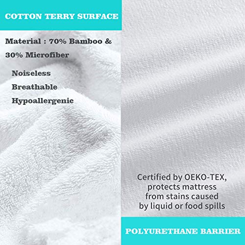 Queen Size Premium Bamboo Mattress Protector Cooling Mattress Protector Hypoallergenic Waterproof Mattress Protector Pad Mattress Cover Cotton Terry Surface Noiseless --Fitted 8"-21" Deep Pocket