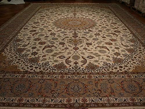 Amazon Com Signed 13 X 20 Ivory Isfahan Hand Knotted Area Rug Wool Silk Furniture Decor