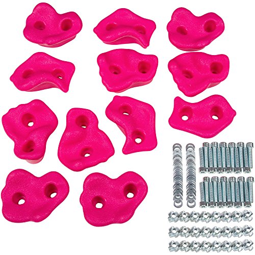 Swing Set Stuff Large Textured Rock Holds with SSS Logo Sticker (12 Set), Pink