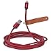 Cacoy Double Braided Nylon Lightning to USB Cable with Leather Strap, MFi Certified iPhone Charger for iPhone iPad, Red and Black, 10 Foot
