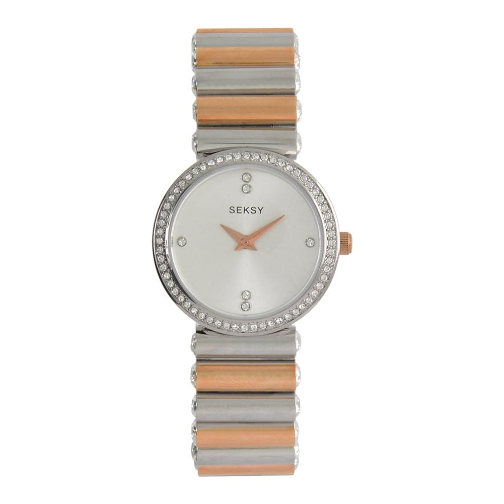 Seksy by Sekonda Edge Quartz Watch with Silver Stone Set Two Tone Bracelet Strap 40045