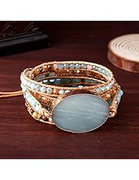 Plumiss Handmade Leather Natural Druzy 5 Wrap Around Statement Bracelet Jewelry for Women