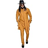 SEA&ALP Men's Fashion Clothes African Shirt and Pant Suit Dashiki Long Sleeve Casual Outfits Blouse Pockets