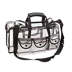 Image of Kemier Clear Travel Makeup Bag with 6 External Pockets,Cosmetic Organizer Case with Shoulder Strap,Large