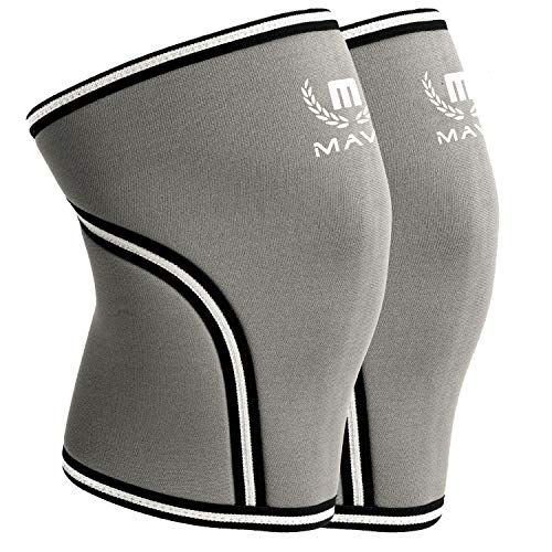 Mava Sports Pair of Knee Compression Sleeves Neoprene 7mm for Men & Women for Cross Training WOD, Squats, Gym Workout, Powerlifting, Weightlifting (Grey, Medium)