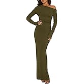 BTFBM One Shoulder Long Sleeve Dress for Women 2025 Bodycon Ruched Night Out Formal Maxi Fall Wedding Guest Dresses