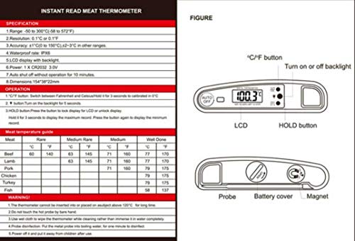 CESHMD Digital Meat Thermometer Grill Thermometer Kitchen Thermometer Instant Read, LCD Screen with Long Probe, Roasting Thermometer Household Thermometer for Roasting BBQ Baby Food