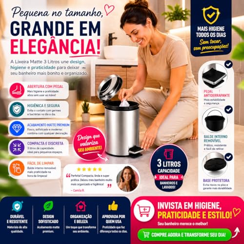 Lixeira Com Pedal E Tampa 12 Litros Aço Inox Para Cozinha E Banheiro