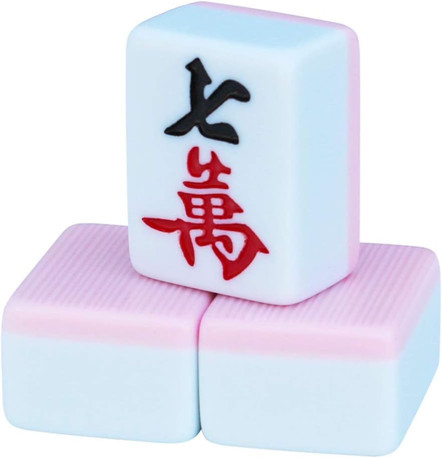 GuanJan Mahjong Card 42mm Water Pink Color Large Mahjong Household Hand Mahjong Tiles Chinese Version Game Set Portable High-end Household Mah-Jongg (Color : Pink)