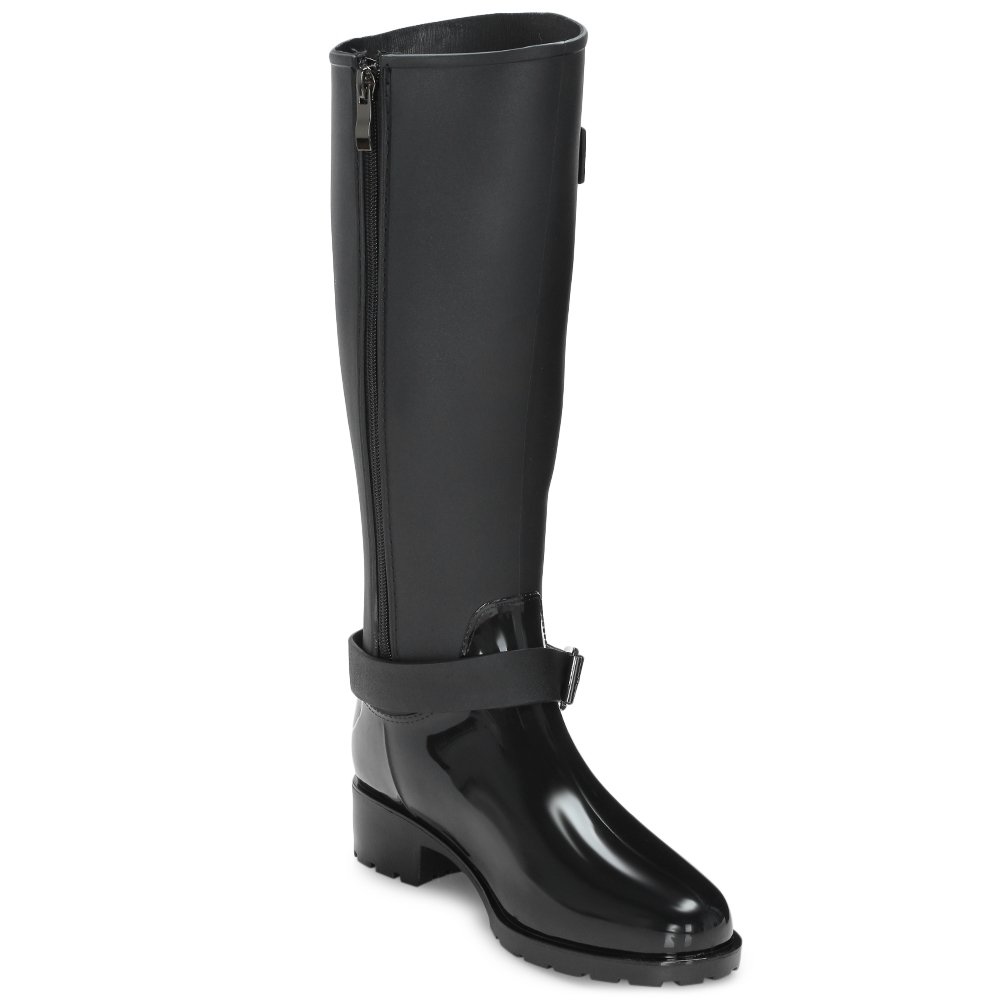hannea round toe chunky heel zipper waterproof women rain boots