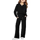Haloumoning Girls 2 Piece Outfits Sweatsuit Half Zip Long Sleeve Sweatshirts Sweatpants Tracksuit Sets 5-14 years