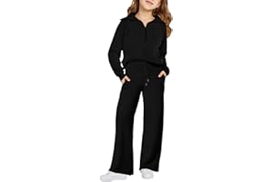 Haloumoning Girls 2 Piece Outfits Sweatsuit Half Zip Long Sleeve Sweatshirts Sweatpants Tracksuit Sets 5-14 years