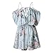 WLLW Women Spaghetti Strap V Neck Cold Shoulder Floral Romper Playsuit Jumpsuit