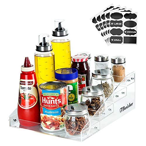 TBwisher Acrylic Spice Rack Organizer - 4 Tiers Kitchen Seasoning Shelf Stand Holder ＆ 40 pieces Storage Stickers Labels for Spice Jars (Acrylic)