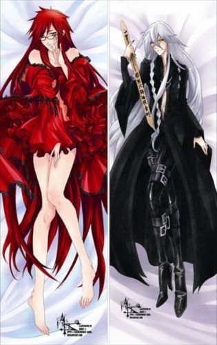 Japanese Anime Dakimakura Hugging Body Pillow Case cover Black Grell Male love (F30) Size: 150x50cm & 59.05 x19.68 inches