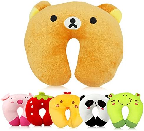 HOMEWINS Travel Pillow, Head Chin Neck Support Pillow Cartoon Kid - Children in Any Sitting Position for Airplanes Cars Trains Machine Washable attach luggage - Children gift (Bear)
