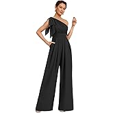 One Shoulder Mother of The Bride Jumpsuit Chiffon Ruffles Formal Jumpsuits for Women High Waist with Pocket