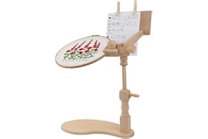 HUACAN Beech Wood Embroidery Hoop Stand, Adjustable 360° Rotate Cross Stitch Needlepoint Stand Wooden Sitting Embroidery Hoop Frame