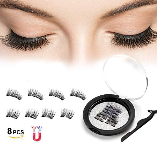 Magnetic Eyelashes,2 Magnets 8 Pcs 3D Magnetic Eyelash Set,3D Reusable Hand-made Extension Soft False Eyelashes No Glue for Natural Look (Upgraded version)