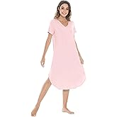 NACHILA Nightgowns for Women-Viscose Made from Bamboo, V Neck Sleepshirts Short Sleeve Sleepwear Cool Nightshirt