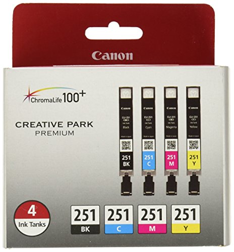 Canon CLI-251 BK/CMY 4PK (4-Color Pack), Black,Cyan, Magenta, Yellow, Compatible to MX922, iP8720, iX6820,MG7520,MG6620,MG5620,MG7120,MG6420,MG5520 and MG6320