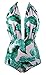 COCOSHIP Pink & Forest Green Leaves Retro One Piece Backless Bather Swimsuit Pin Up Swimwear Monokini XL(FBA)