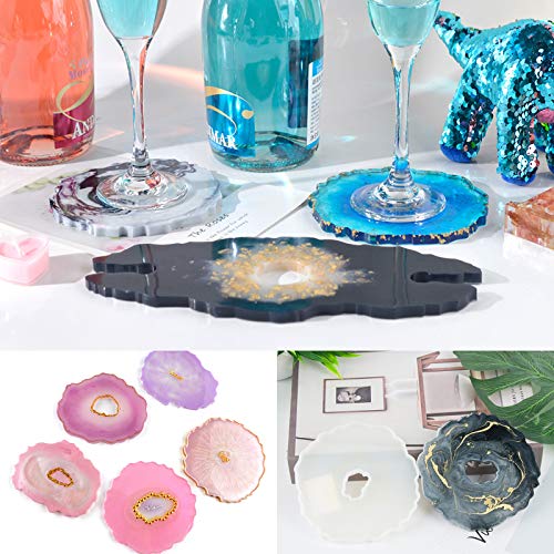 TEQIFU Wine Rack Coaster Resin Mold,Silicone Wine Butler Casting Molds,Druzy Geode Agate Resin Coaster Molds,1Pcs Wine Glass Holder Resin Molds, 6Pcs Coaster Molds,Wine Butler, Wine Caddy,Cups Mats